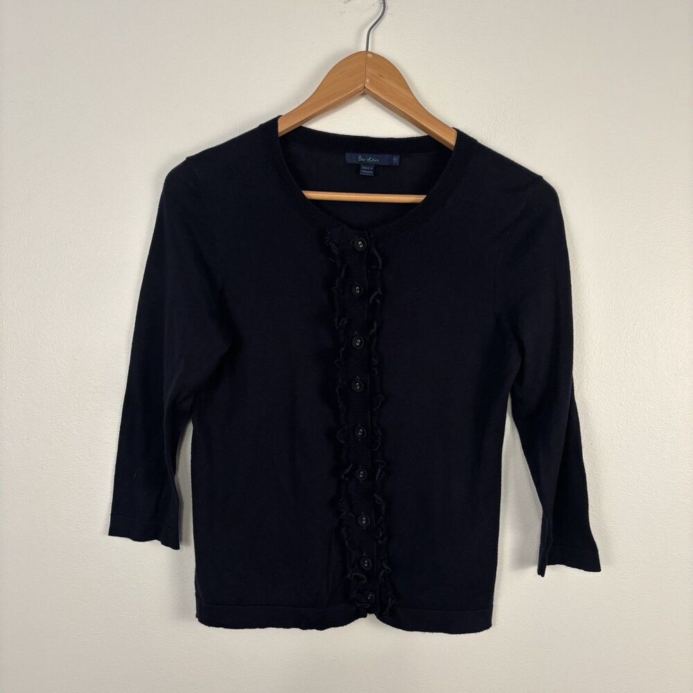 Boden Girls Size 12 Ruffle Front Cardigan Sweater 100% Cotton Navy Blue